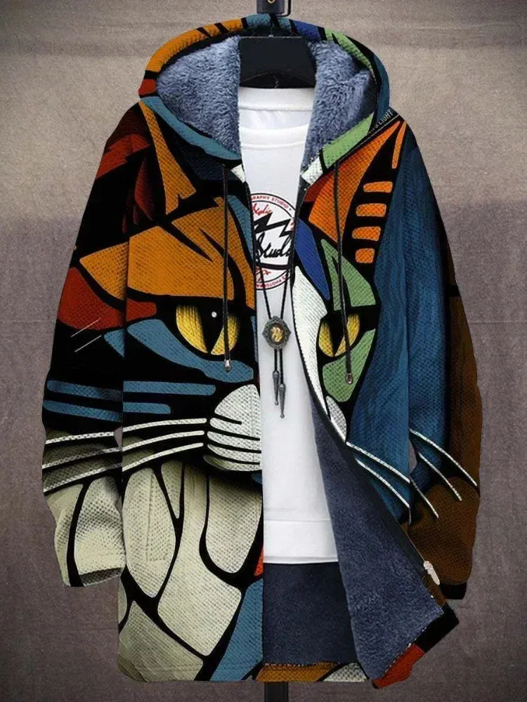 Wayne – Unisex Vibrant Cat-Print Hoodie with Warm Fleece Lining and Artistic Design