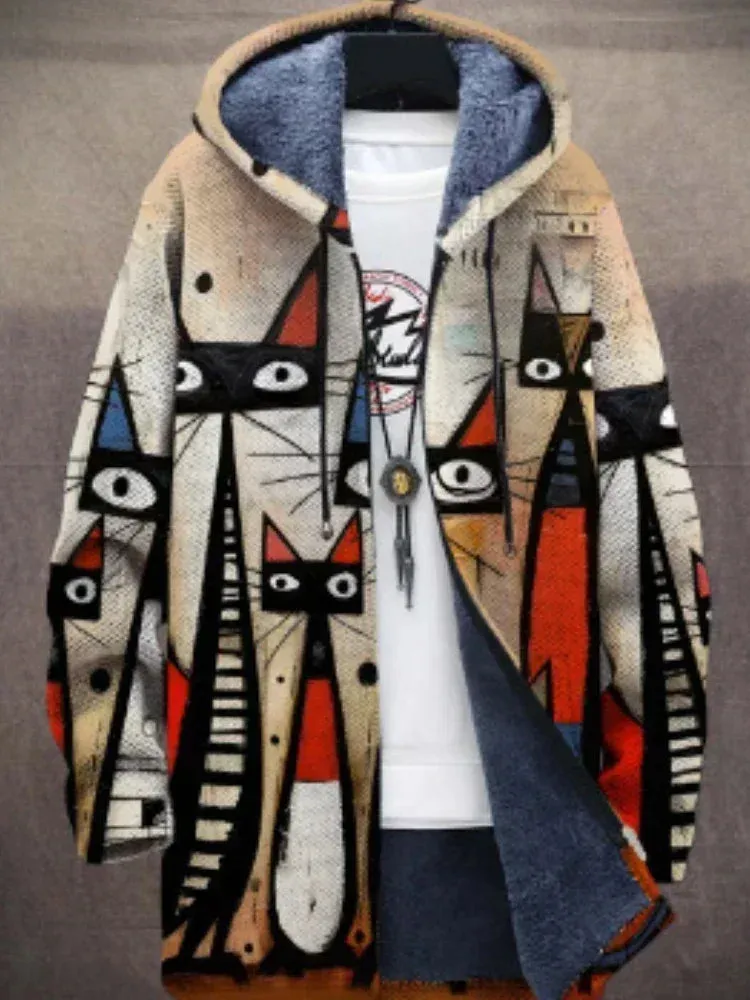 Wayne – Unisex Vibrant Cat-Print Hoodie with Warm Fleece Lining and Artistic Design