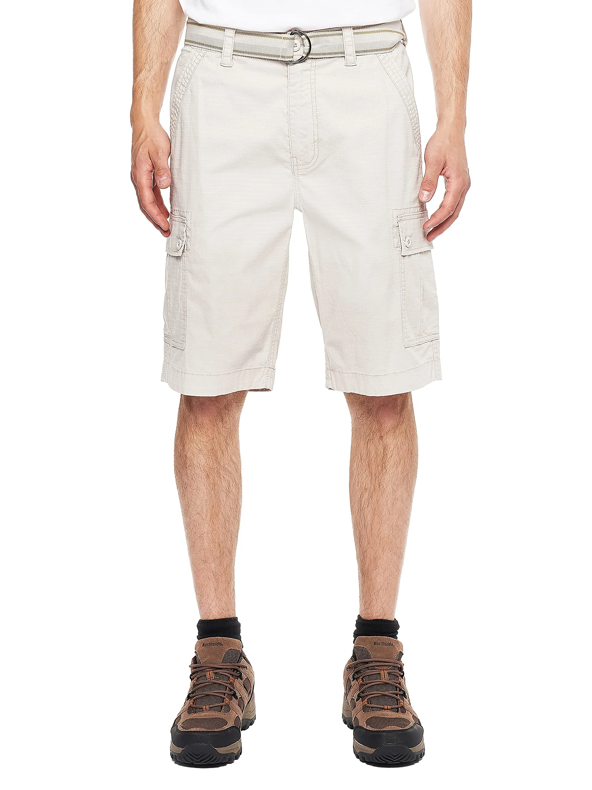 Wearfirst Men's Stretchy Belted Cargo Shorts with Mesh Pocket Lining (Pale Tan, 30)