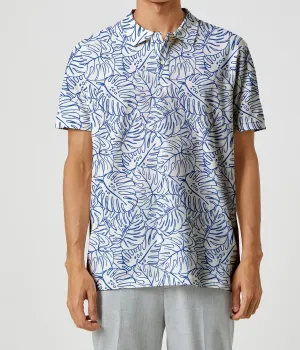 White Allover Monstera Leaves Mens Golf Polo Shirt