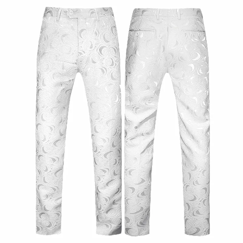 White Rose Pattern Slim Fit Two-Piece Suit