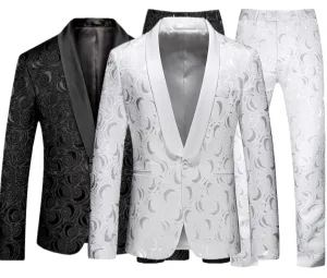 White Rose Pattern Slim Fit Two-Piece Suit