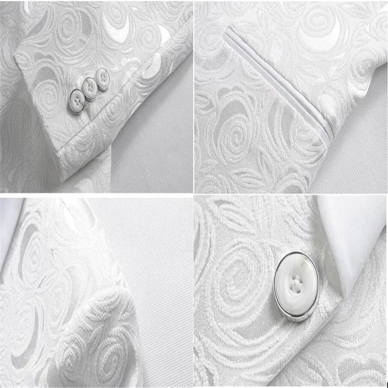 White Rose Pattern Slim Fit Two-Piece Suit