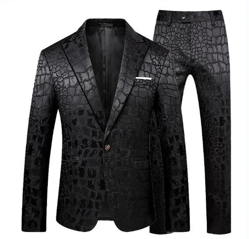 White Rose Pattern Slim Fit Two-Piece Suit