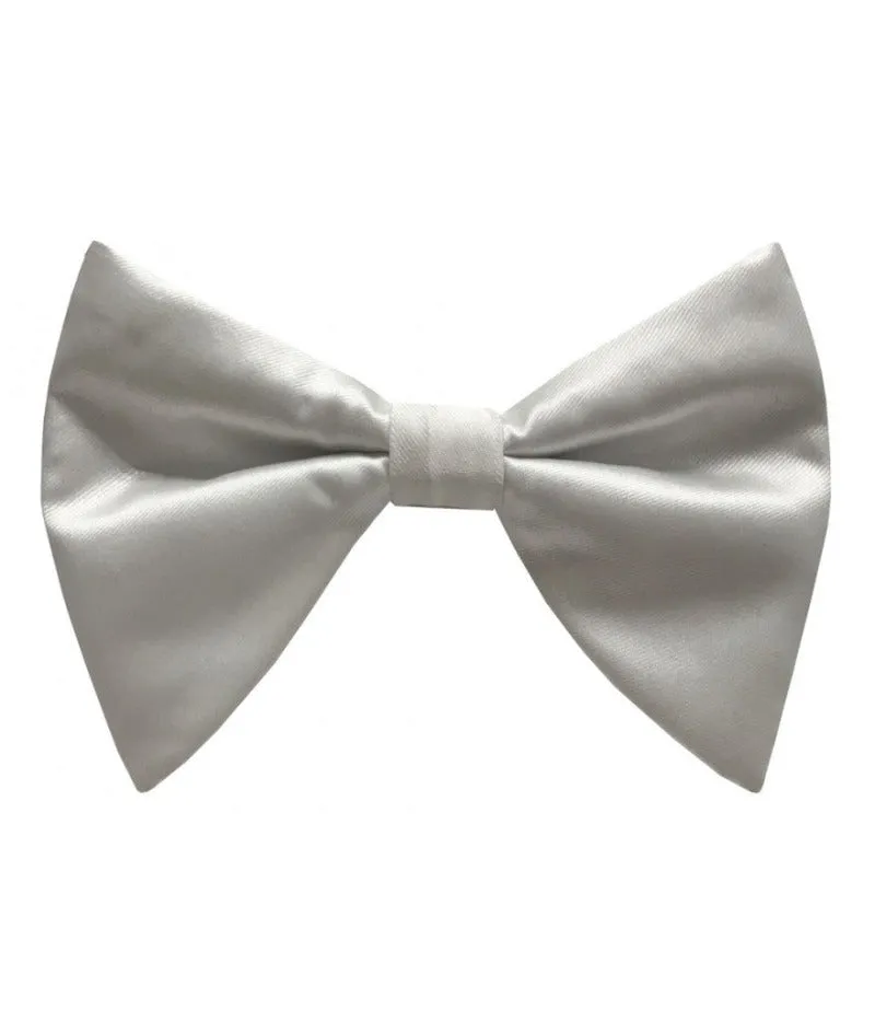 White Satin Men's Tear Drop Butterfly Bowtie with Hanky
