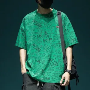 Wiaofellas -  Fashion O-Neck Spliced Loose Printed Letter T-Shirts Men's Clothing  Summer New Oversized Casual Tops All-match Tee Shirt