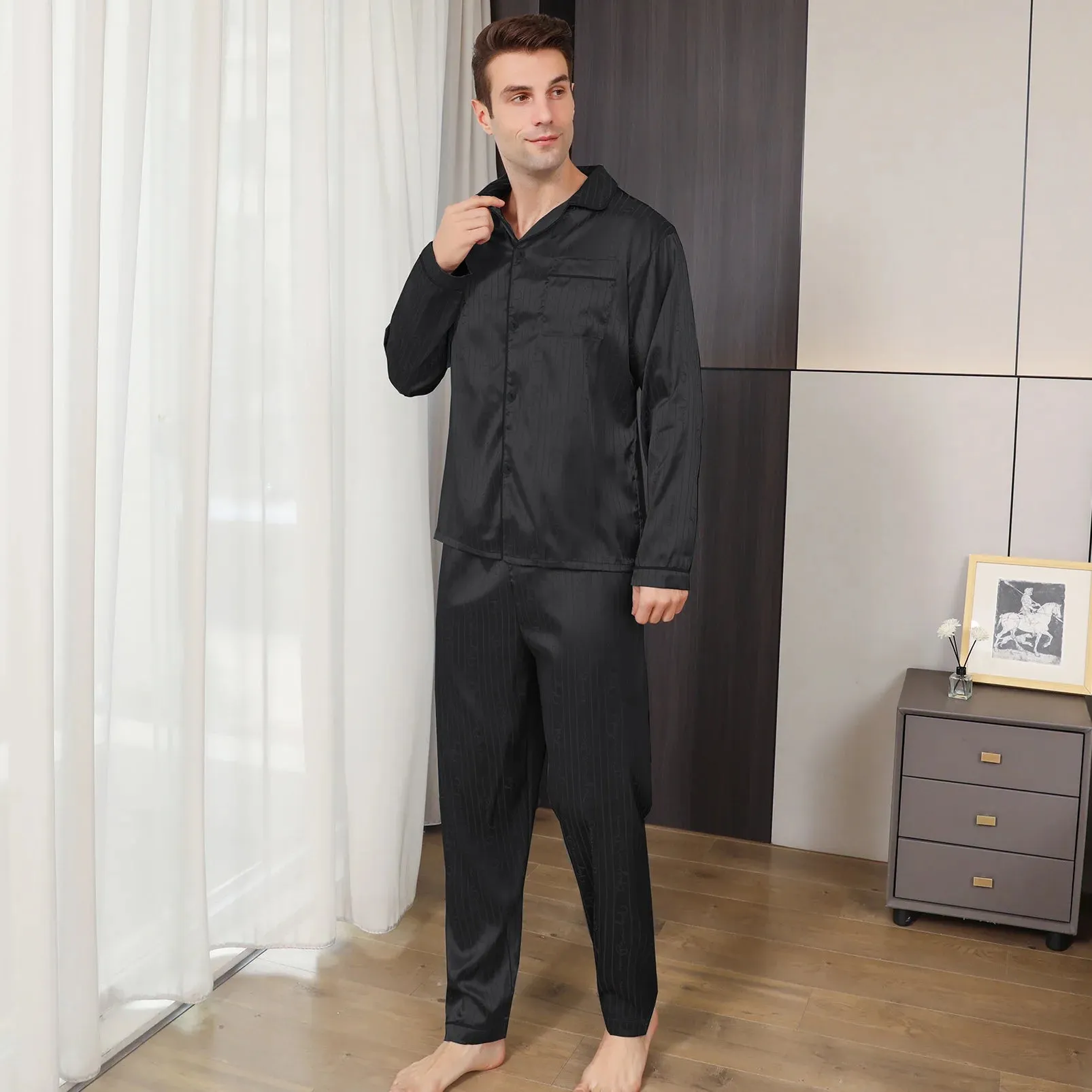 WIAOFELLAS -  Men's pajamas long sleeves summer ice beautiful home clothes men's spring and autumn casual thin cardigan can wear out two suits