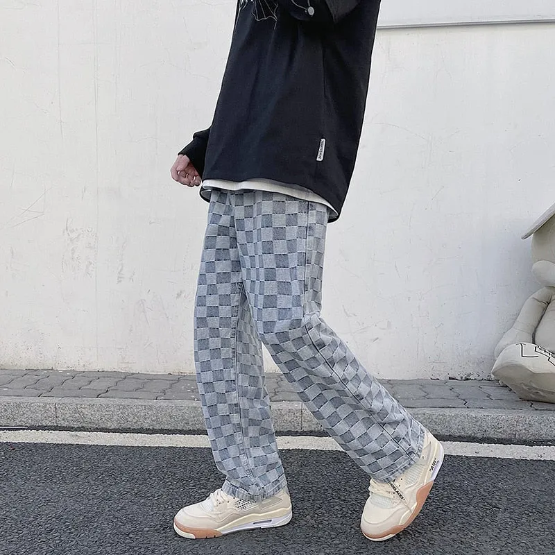 Wiaofellas Spring New Korean Fashion Printed Wide Leg Jeans Men's Casual Jeans Men's Retro Streetwear  Loose Hip Hop Straight Jeans Men's