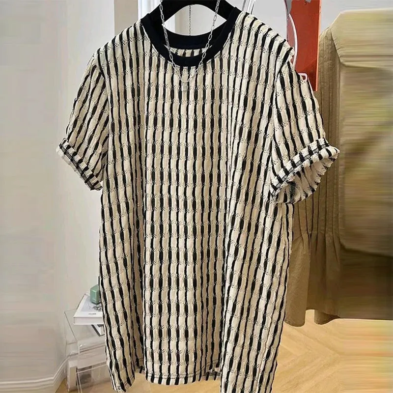 Wiaofellas  -  Summer Men's Clothing Luxury Korean Popular Textured O Collar T-shirt Streetwear Leisure Short Sleeve Solid Color Retro Fashion