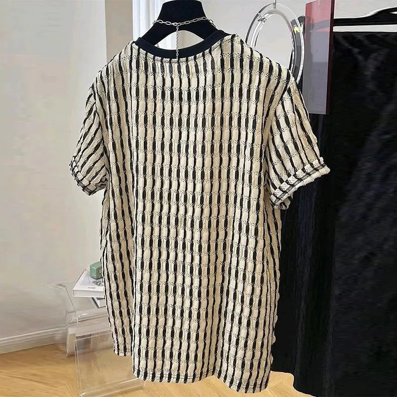 Wiaofellas  -  Summer Men's Clothing Luxury Korean Popular Textured O Collar T-shirt Streetwear Leisure Short Sleeve Solid Color Retro Fashion