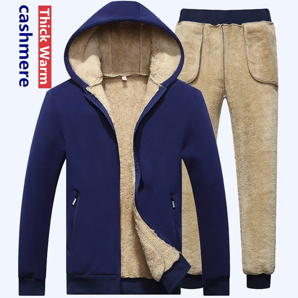 Winter Men Set Warm Thick Hooded Jacket Pants 2PC Sets Men Lamb Cashmere Hoodies Zipper Tracksuit Man Sports Suit Plus Size 6XL