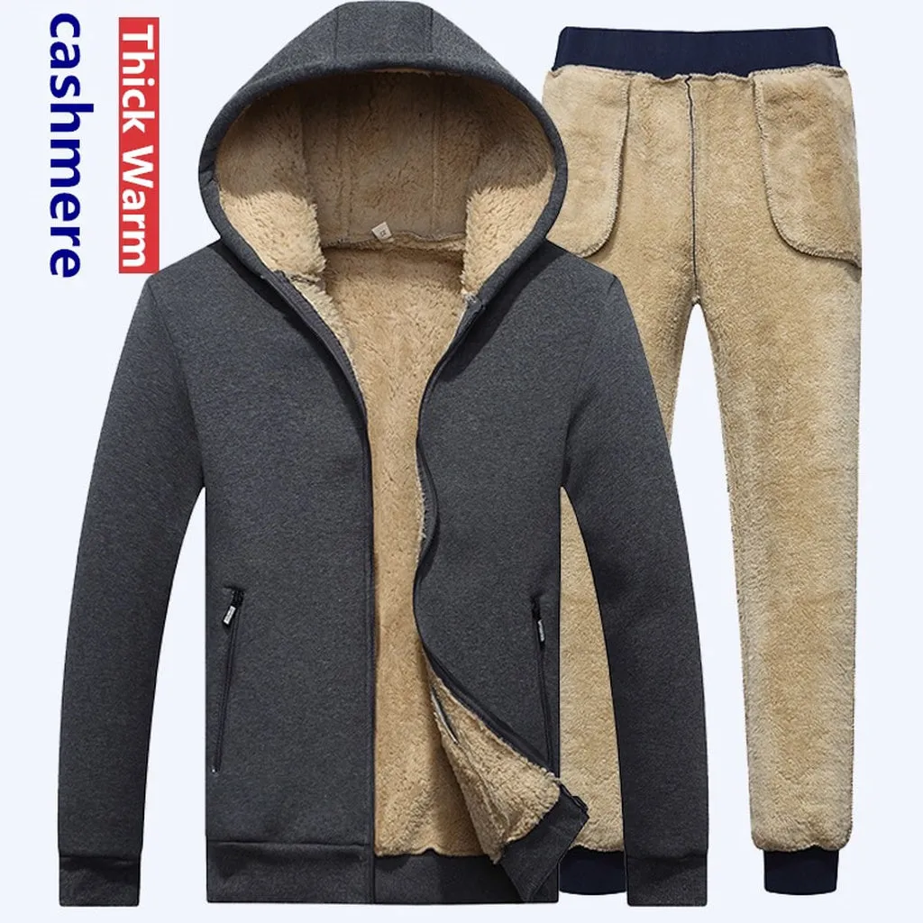 Winter Men Set Warm Thick Hooded Jacket Pants 2PC Sets Men Lamb Cashmere Hoodies Zipper Tracksuit Man Sports Suit Plus Size 6XL