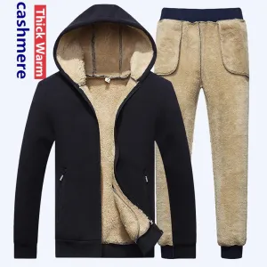 Winter Men Set Warm Thick Hooded Jacket Pants 2PC Sets Men Lamb Cashmere Hoodies Zipper Tracksuit Man Sports Suit Plus Size 6XL