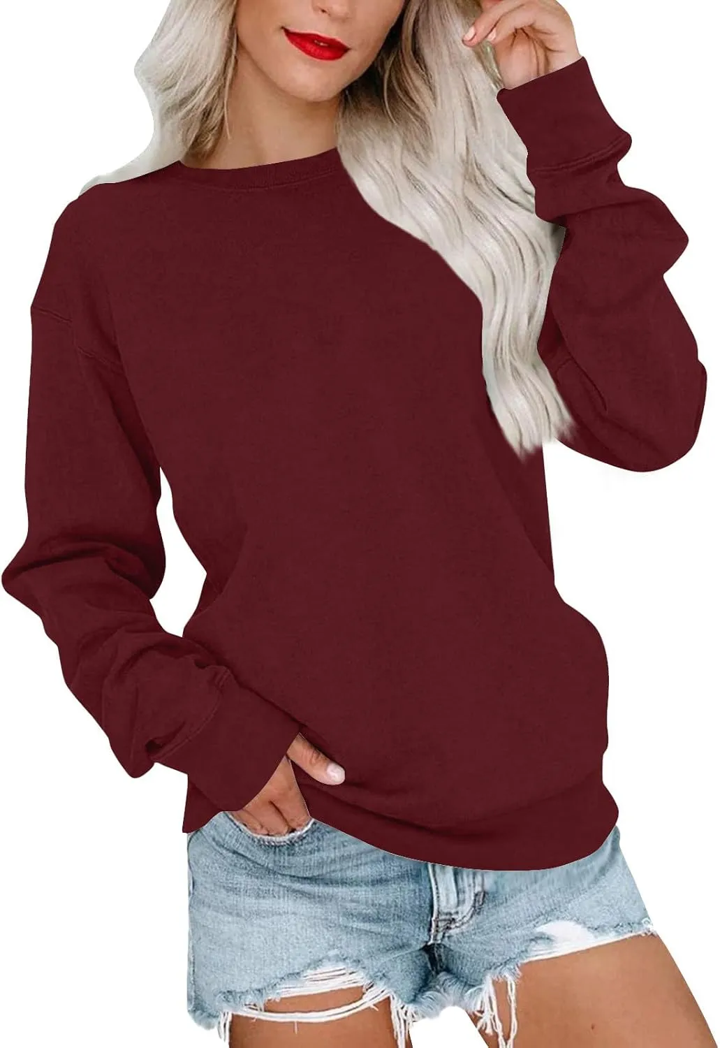 Women's Casual Long Sleeve Crew Neck Pullover Sweatshirt - Soft, Comfortable and Stylish