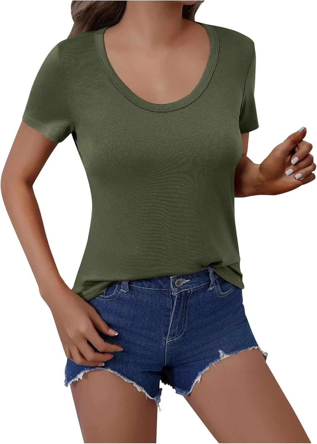 Women's Crewneck Slim Fit T Shirts Summer Basic Solid Tee Casual Cozy Cute Tops 2025 Y2K Short Sleeve T-Shirt