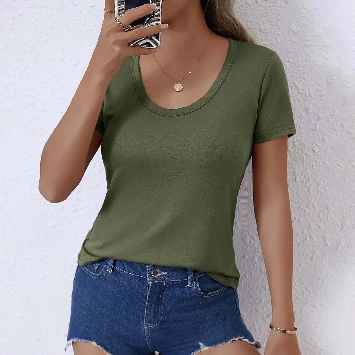 Women's Crewneck Slim Fit T Shirts Summer Basic Solid Tee Casual Cozy Cute Tops 2025 Y2K Short Sleeve T-Shirt