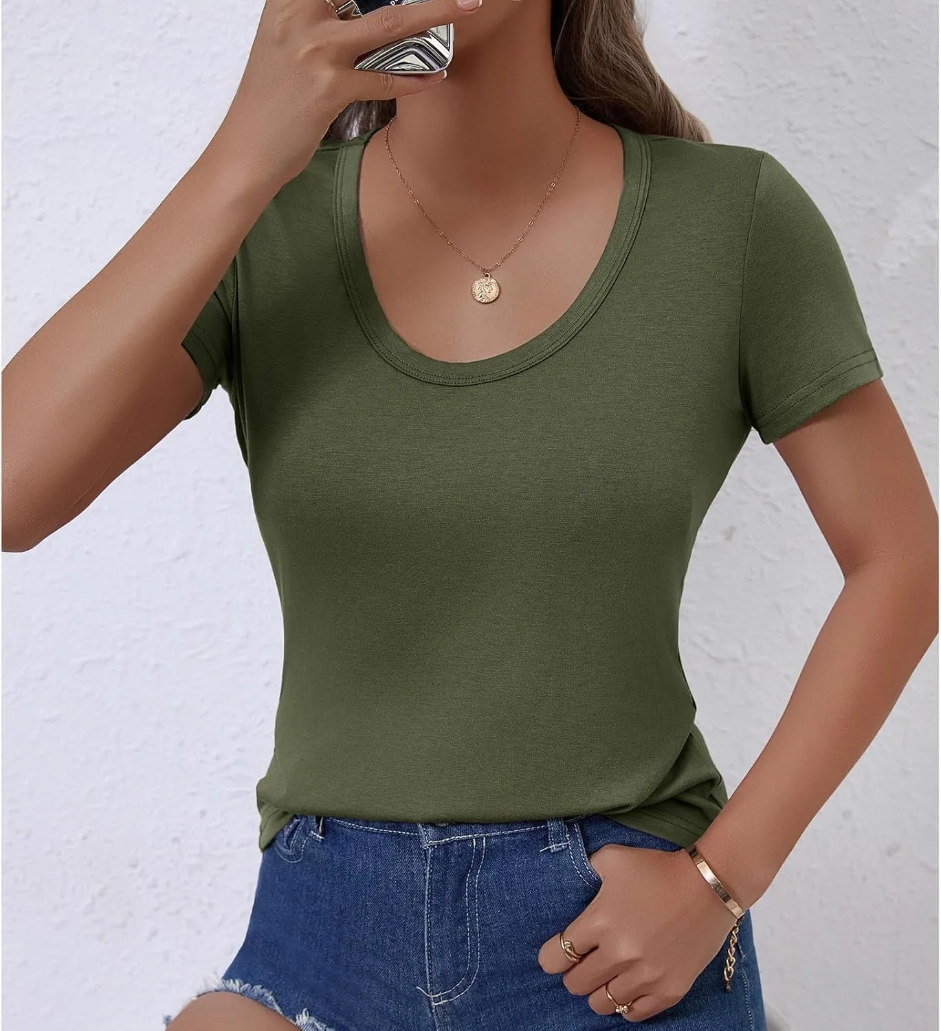 Women's Crewneck Slim Fit T Shirts Summer Basic Solid Tee Casual Cozy Cute Tops 2025 Y2K Short Sleeve T-Shirt