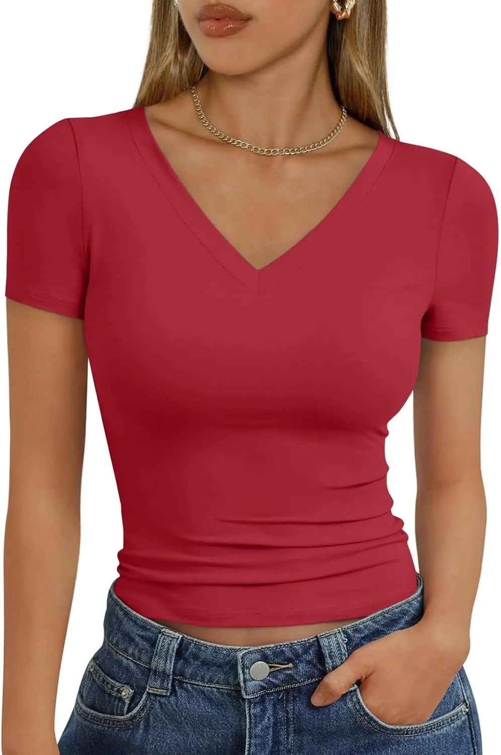 Womens Crop Tops Slim Fit Short Sleeve Shirts Casual Fitted Basic Tee Solid Color Tight Y2k Summer Clothes