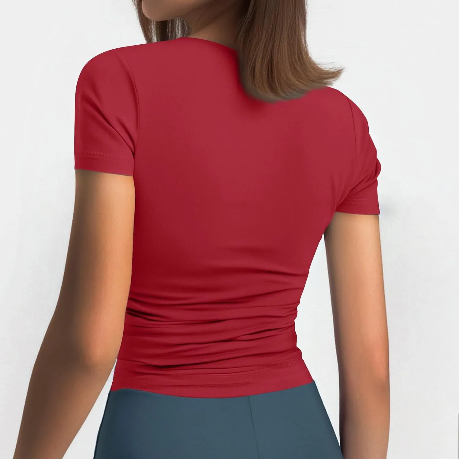 Womens Crop Tops Slim Fit Short Sleeve Shirts Casual Fitted Basic Tee Solid Color Tight Y2k Summer Clothes