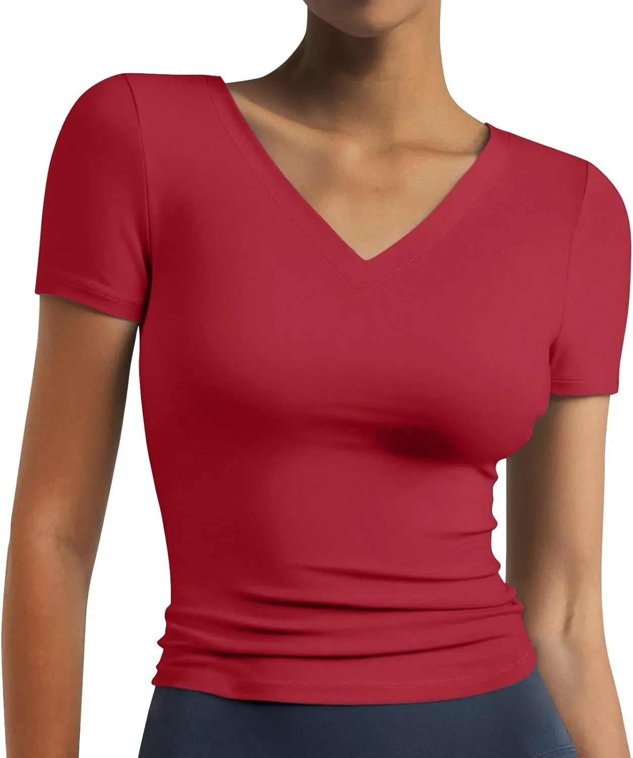 Womens Crop Tops Slim Fit Short Sleeve Shirts Casual Fitted Basic Tee Solid Color Tight Y2k Summer Clothes