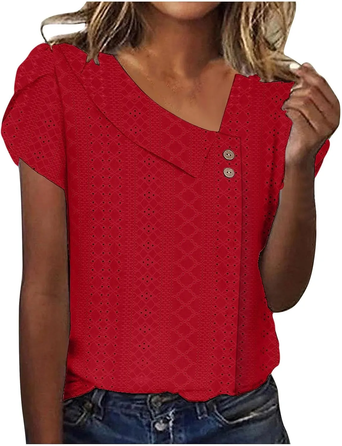 Womens Cut Out Plain Tshirts Loose Fit Long Tops Tee for Women Short Sleeve Skew Vneck Neck Summer Fall Shirts 2024