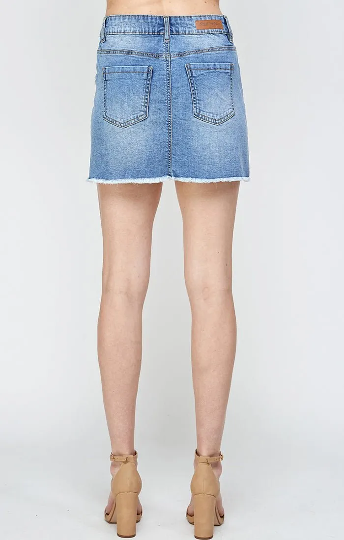 Womens Denim Mini Skirt With Faux Pocekts