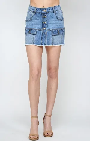 Womens Denim Mini Skirt With Faux Pocekts
