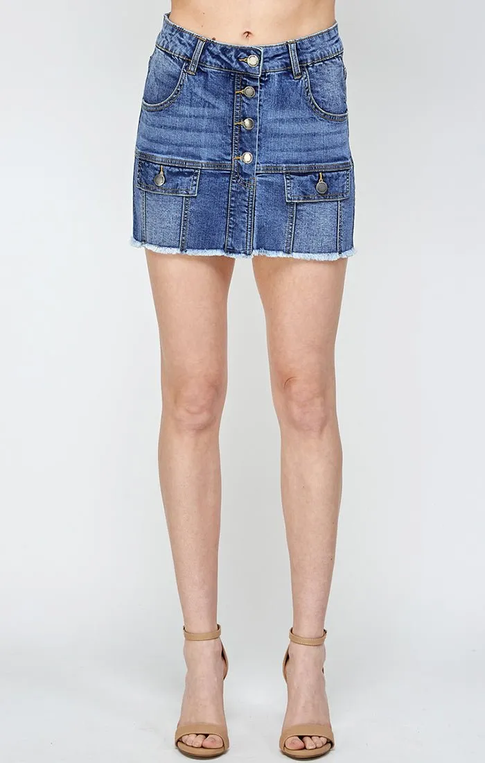 Womens Denim Mini Skirt With Faux Pocekts