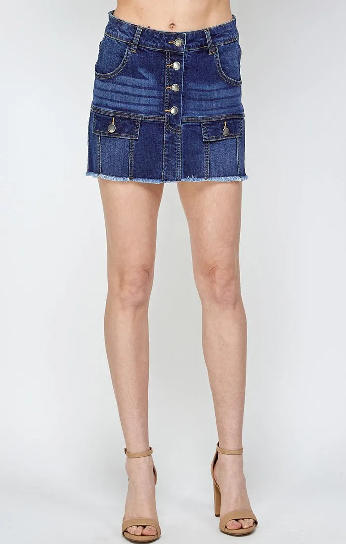 Womens Denim Mini Skirt With Faux Pocekts