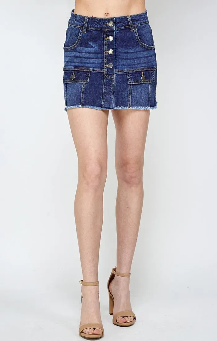 Womens Denim Mini Skirt With Faux Pocekts
