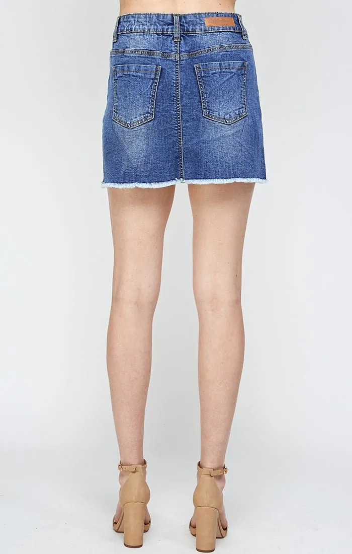 Womens Denim Mini Skirt With Faux Pocekts