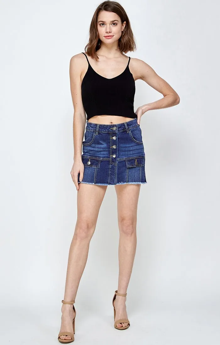 Womens Denim Mini Skirt With Faux Pocekts