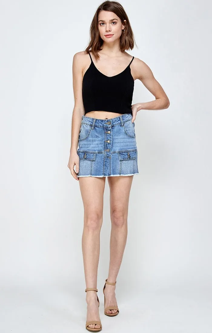 Womens Denim Mini Skirt With Faux Pocekts