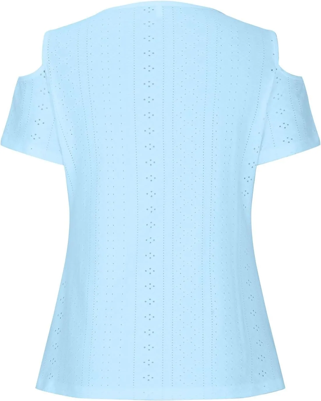 Womens Eyelet Tunic Tops Cold Shoulder Sexy T-Shirt Solid Color Hollow Out Blouse V Neck Short Sleeve Casual Shirts
