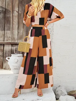 Women’s Geometric Print Wide-Leg Pants & Crop Top Set