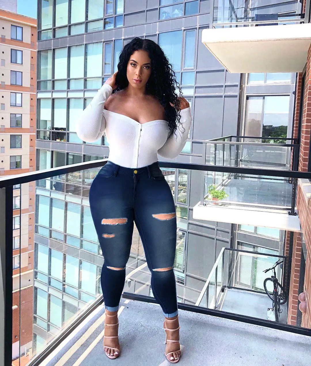 Women's High Elasticity Ripped Jeans
