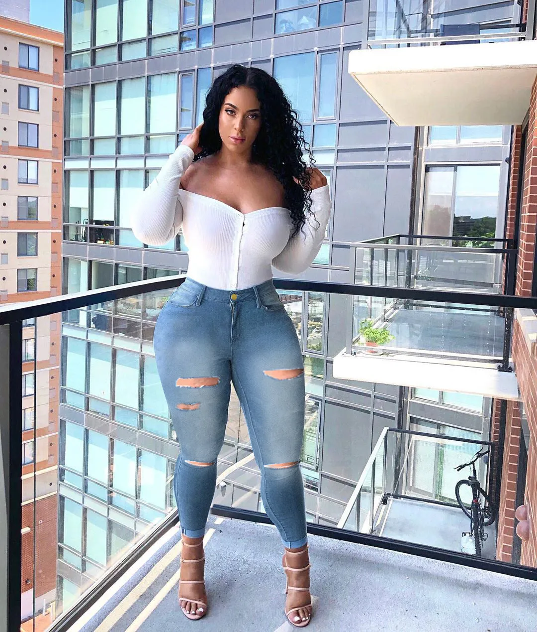 Women's High Elasticity Ripped Jeans