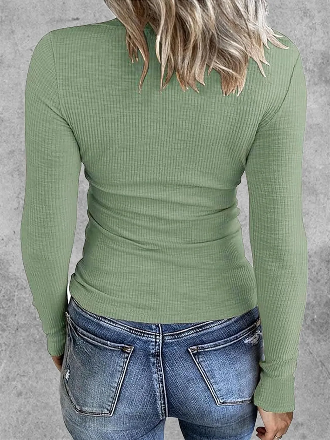 Womens Long Sleeve Shirts V Neck Ribbed Basic Tee Tunic Slim Fit Casual Top Fashion Comfortable Y2K Going Out T-Shirt