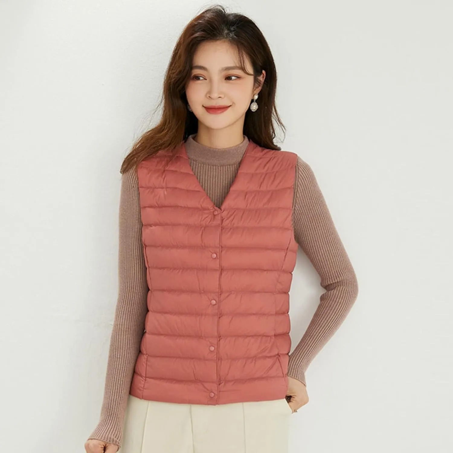 Women's Round Neck Puffer Vest Crewneck Winter Quilted Down Vest Trendy Lightweight Thicken Warm Bubble Gilet Tank