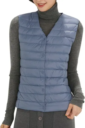 Women's Round Neck Puffer Vest Crewneck Winter Quilted Down Vest Trendy Lightweight Thicken Warm Bubble Gilet Tank