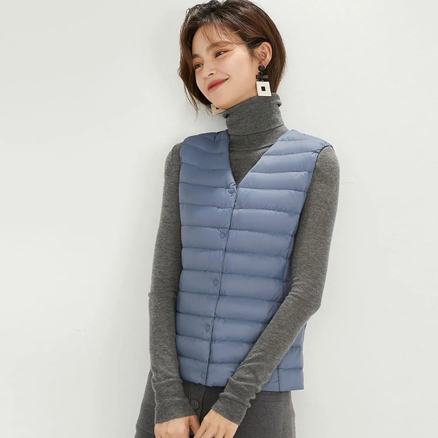 Women's Round Neck Puffer Vest Crewneck Winter Quilted Down Vest Trendy Lightweight Thicken Warm Bubble Gilet Tank