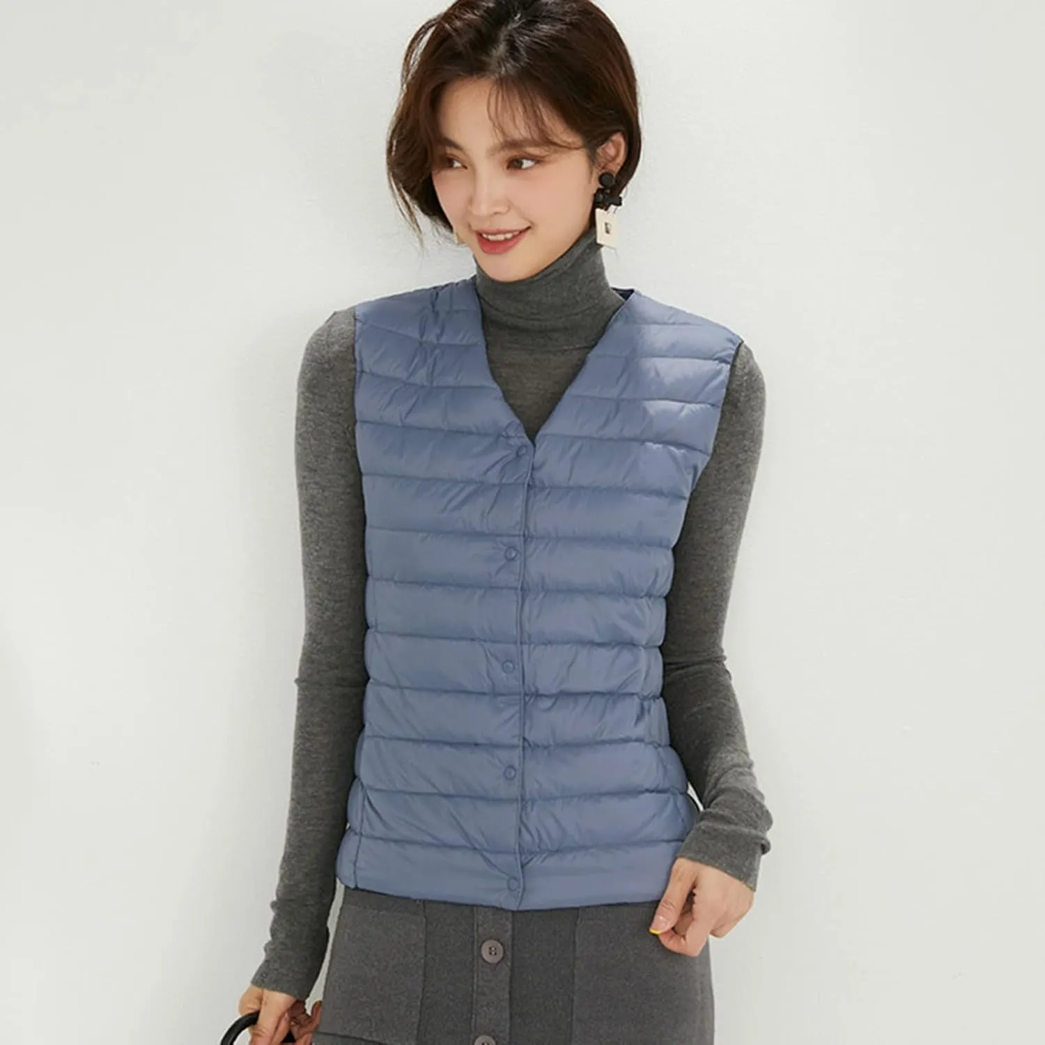 Women's Round Neck Puffer Vest Crewneck Winter Quilted Down Vest Trendy Lightweight Thicken Warm Bubble Gilet Tank
