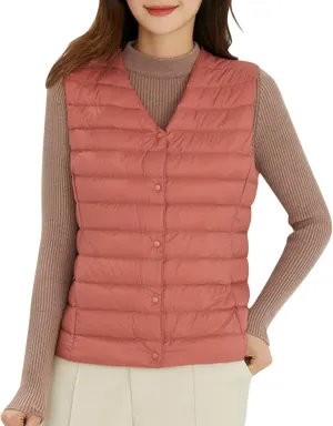 Women's Round Neck Puffer Vest Crewneck Winter Quilted Down Vest Trendy Lightweight Thicken Warm Bubble Gilet Tank
