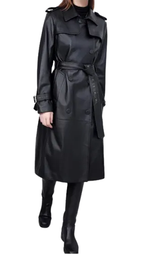 Womens Shay Genuine Lambskin Leather Long Trench Coat