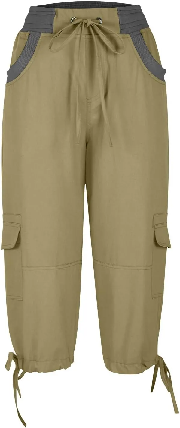 Womens Short Cargo Pants 2025 Summer Trendy Casual Drawstring Capri Pants Cropped Pants with Pocket