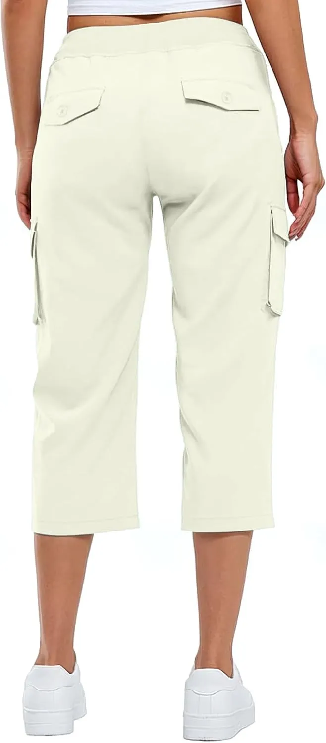 Womens Short Cargo Pants 2025 Summer Trendy Casual Drawstring Capri Pants Cropped Pants with Pocket