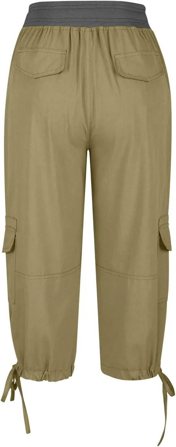 Womens Short Cargo Pants 2025 Summer Trendy Casual Drawstring Capri Pants Cropped Pants with Pocket