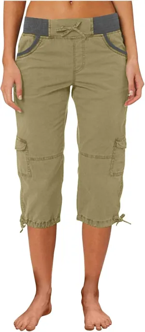 Womens Short Cargo Pants 2025 Summer Trendy Casual Drawstring Capri Pants Cropped Pants with Pocket