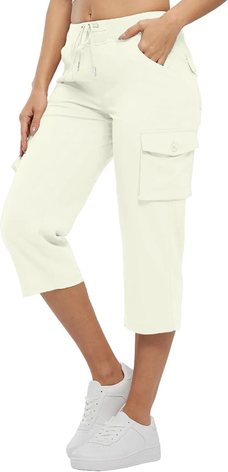 Womens Short Cargo Pants 2025 Summer Trendy Casual Drawstring Capri Pants Cropped Pants with Pocket