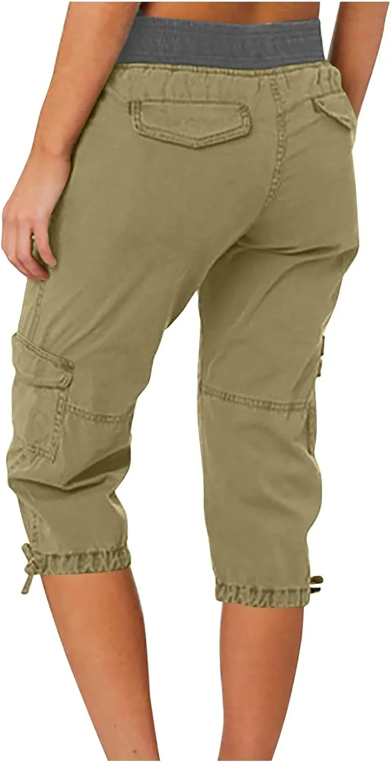 Womens Short Cargo Pants 2025 Summer Trendy Casual Drawstring Capri Pants Cropped Pants with Pocket
